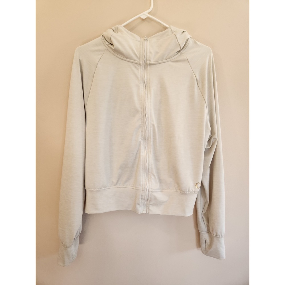 Pro Player Womens 1X Full Zip Hoodie Beige Moisture Wicking Thumbhole Activewear